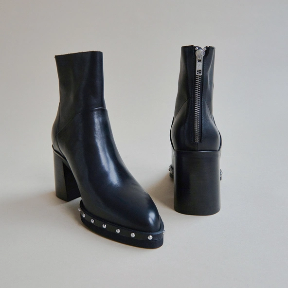 Boots à talons hauts et fermetures éclai... en cuir noir | DIXIT | Jonak