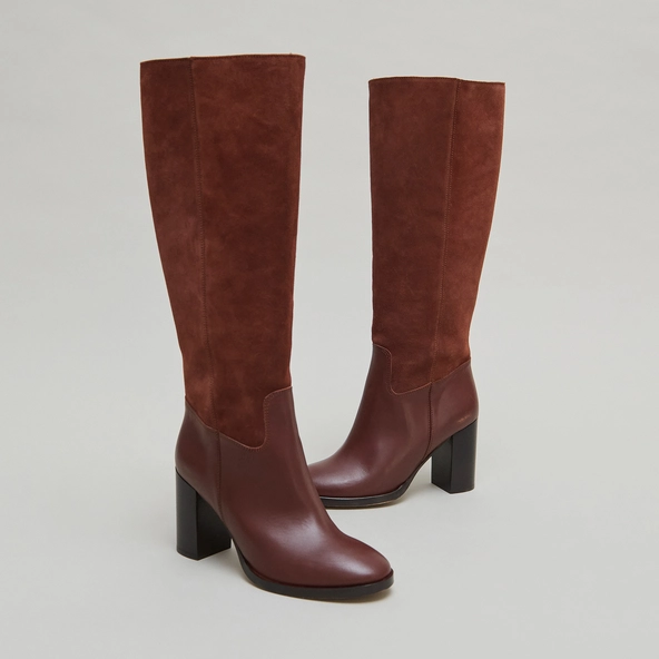 Bottes &agrave; talons en cuir et croute cognacs | DOWN | Jonak