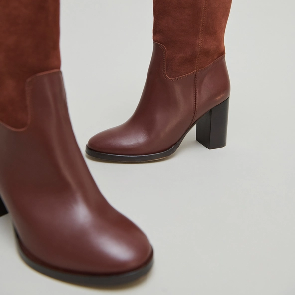 Bottes &agrave; talons en cuir et croute cognacs | DOWN | Jonak