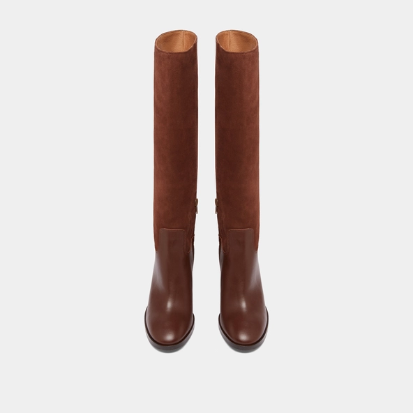 Bottes &agrave; talons en cuir et croute cognacs | DOWN | Jonak