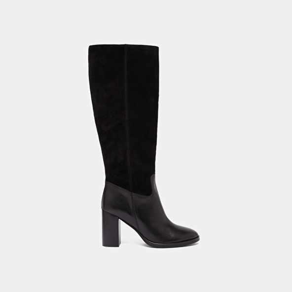 Bottes à talons en cuir et croute noirs | DOWN | Jonak