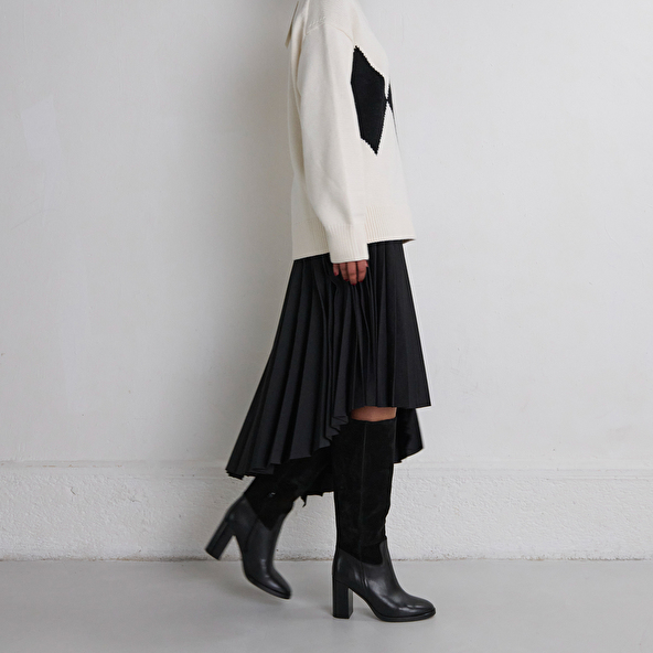 Bottes à talons en cuir et croute noirs | DOWN | Jonak