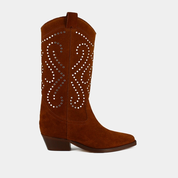 Bottes à talons biseautés en croute cognac | DYNASTIE | Jonak