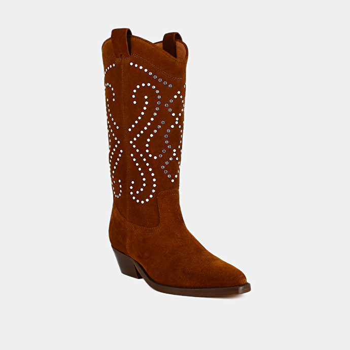 Bottes à talons biseautés en croute cognac | DYNASTIE | Jonak