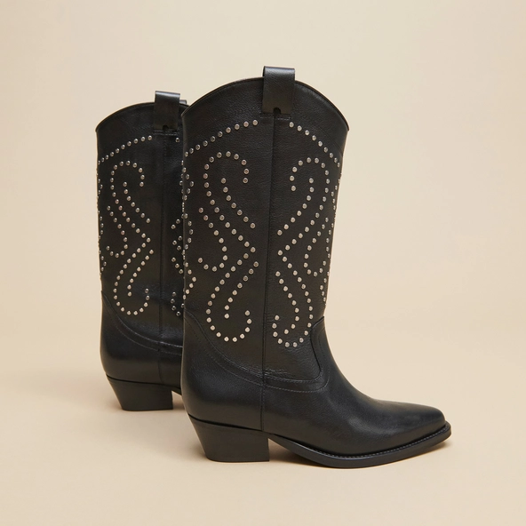 Bottes à talons biseautés en cuir noir | DYNASTIE | Jonak