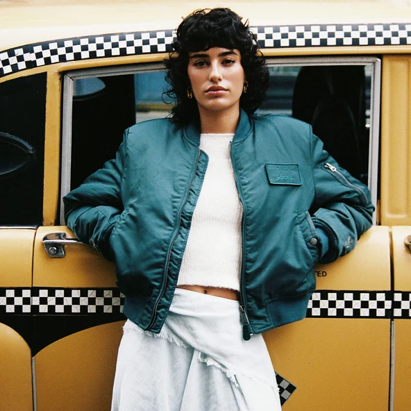 The Jonak Bomber - Jonak x Schott en nylon vert et détails en cuir | THE | Jonak