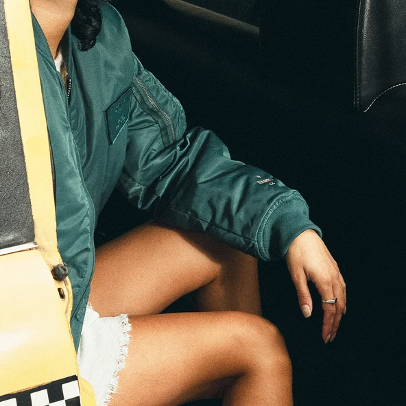 The Jonak Bomber - Jonak x Schott en nylon vert et détails en cuir | THE | Jonak