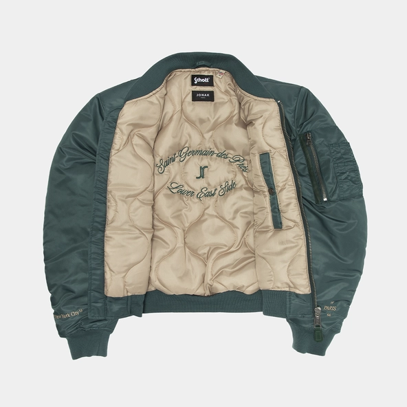 The Jonak Bomber - Jonak x Schott en nylon vert et détails en cuir | THE | Jonak
