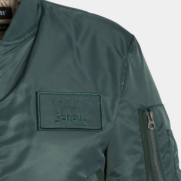 The Jonak Bomber - Jonak x Schott en nylon vert et détails en cuir | THE | Jonak