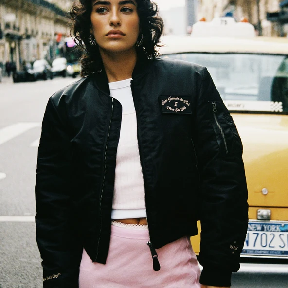The Jonak Bomber - Jonak x Schott en nylon noir et détails en cuir | THE | Jonak