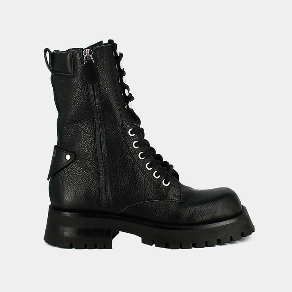 Bottines rangers à lacets, zips et bouts... en cuir grainé noir | BROADWAY | Jonak