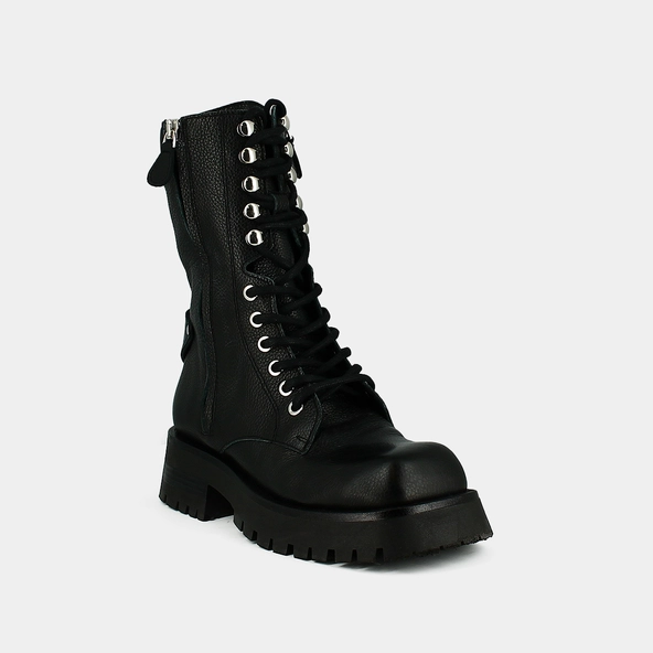 Bottines rangers à lacets, zips et bouts... en cuir grainé noir | BROADWAY | Jonak