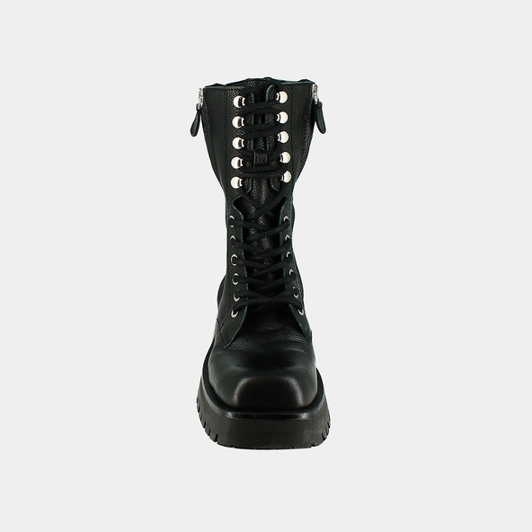 Bottines rangers à lacets, zips et bouts... en cuir grainé noir | BROADWAY | Jonak