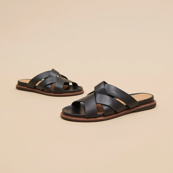 Mules à brides larges en cuir noir | ALEXANDRE | Jonak