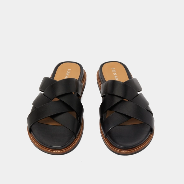 Mules à brides larges en cuir noir | ALEXANDRE | Jonak