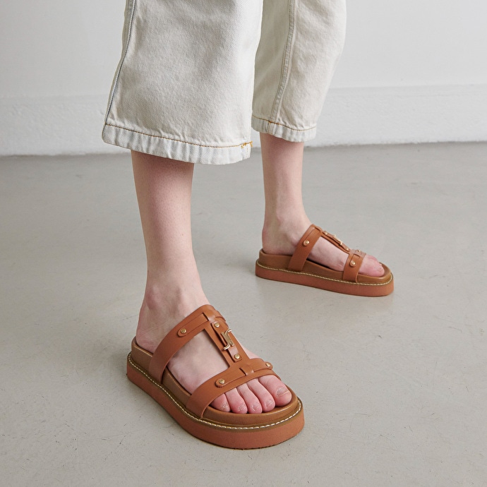 Sandales à plateformes en cuir glacé marron pour Femme | Jonak