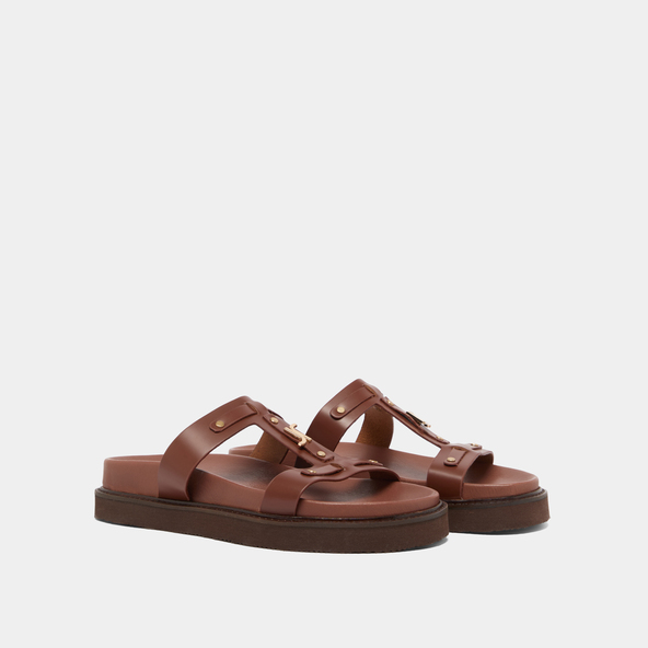 Sandales à plateformes en cuir glacé marron | luana