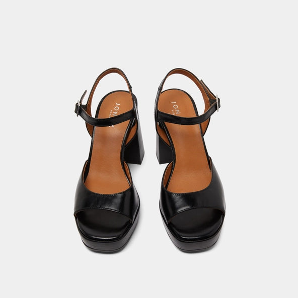 Sandales à hauts talons et plateformes en cuir noir | BAMBA | Jonak