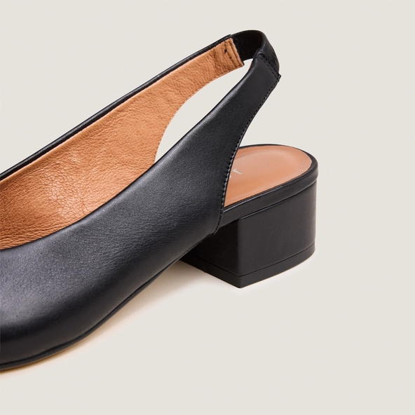Ballerines &agrave; bouts arri&egrave;res ouverts en cuir noir | VINCE | Jonak