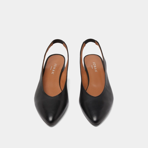 Ballerines &agrave; bouts arri&egrave;res ouverts en cuir noir | VINCE | Jonak