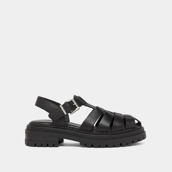 Sandales à plateformes et brides larges en cuir noir | ABRAHAM | Jonak