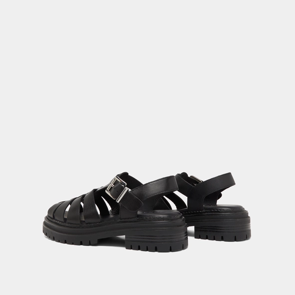 Sandales à plateformes et brides larges en cuir noir | ABRAHAM | Jonak