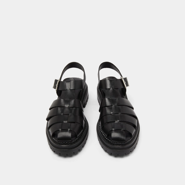 Sandales à plateformes et brides larges en cuir noir | ABRAHAM | Jonak