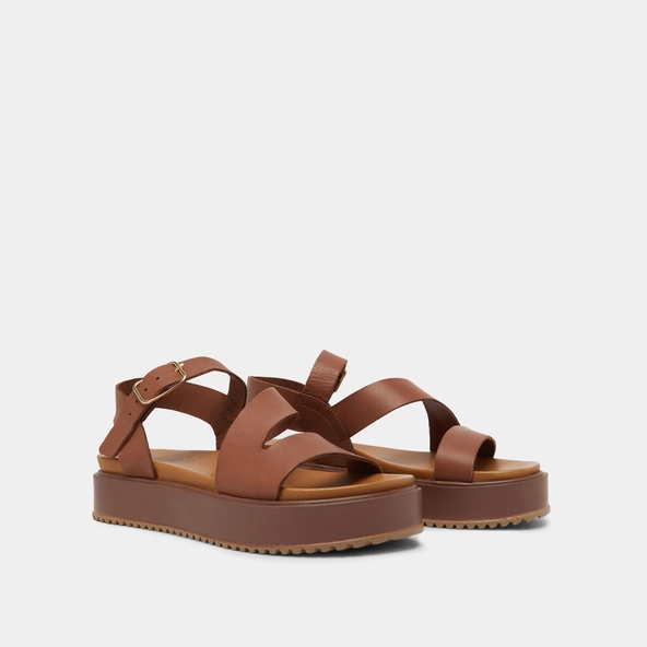 Sandales à plateformes et lanières en cuir marron | ISAURE | Jonak