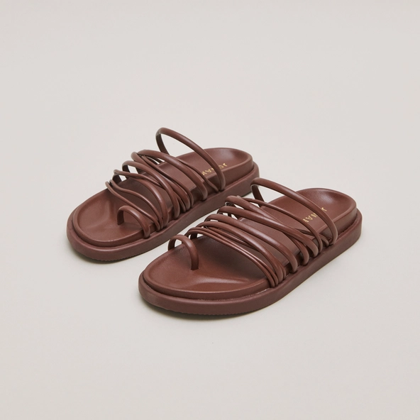 Sandales &agrave; multiples brides en cuir marron | WALKMAN | Jonak