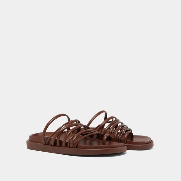 Sandales &agrave; multiples brides en cuir marron | WALKMAN | Jonak
