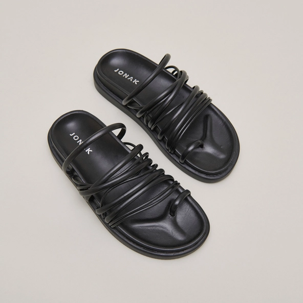 Sandales &agrave; multiples brides en cuir noir | WALKMAN | Jonak