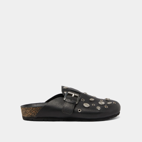 Mules &agrave; d&eacute;tails argent&eacute;s en cuir grain&eacute; noir | WASILA | Jonak
