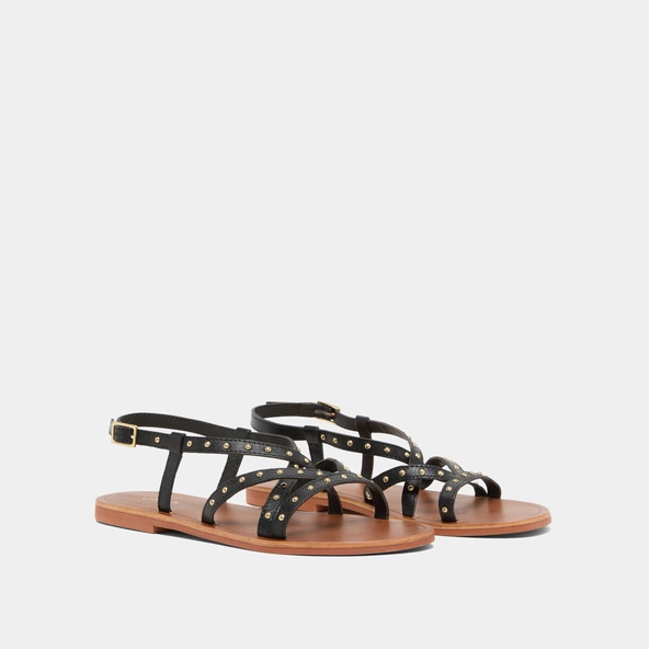 Nu-pieds à brides fines en cuir noir | WATERLOO | Jonak