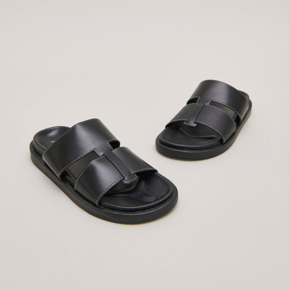 Mules Balga En Cuir Noir - Taille 41 - Décorées Perles Et Sequins - Neuves Sans Boîte