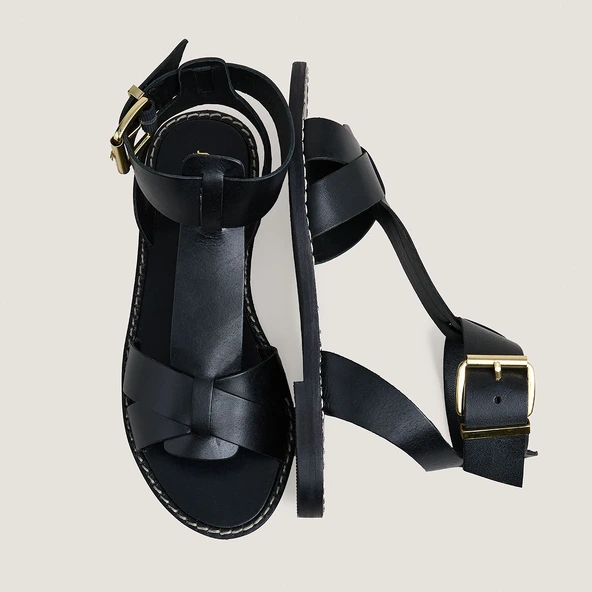 Sandales à boucles et brides en cuir noir | WHISPER | Jonak
