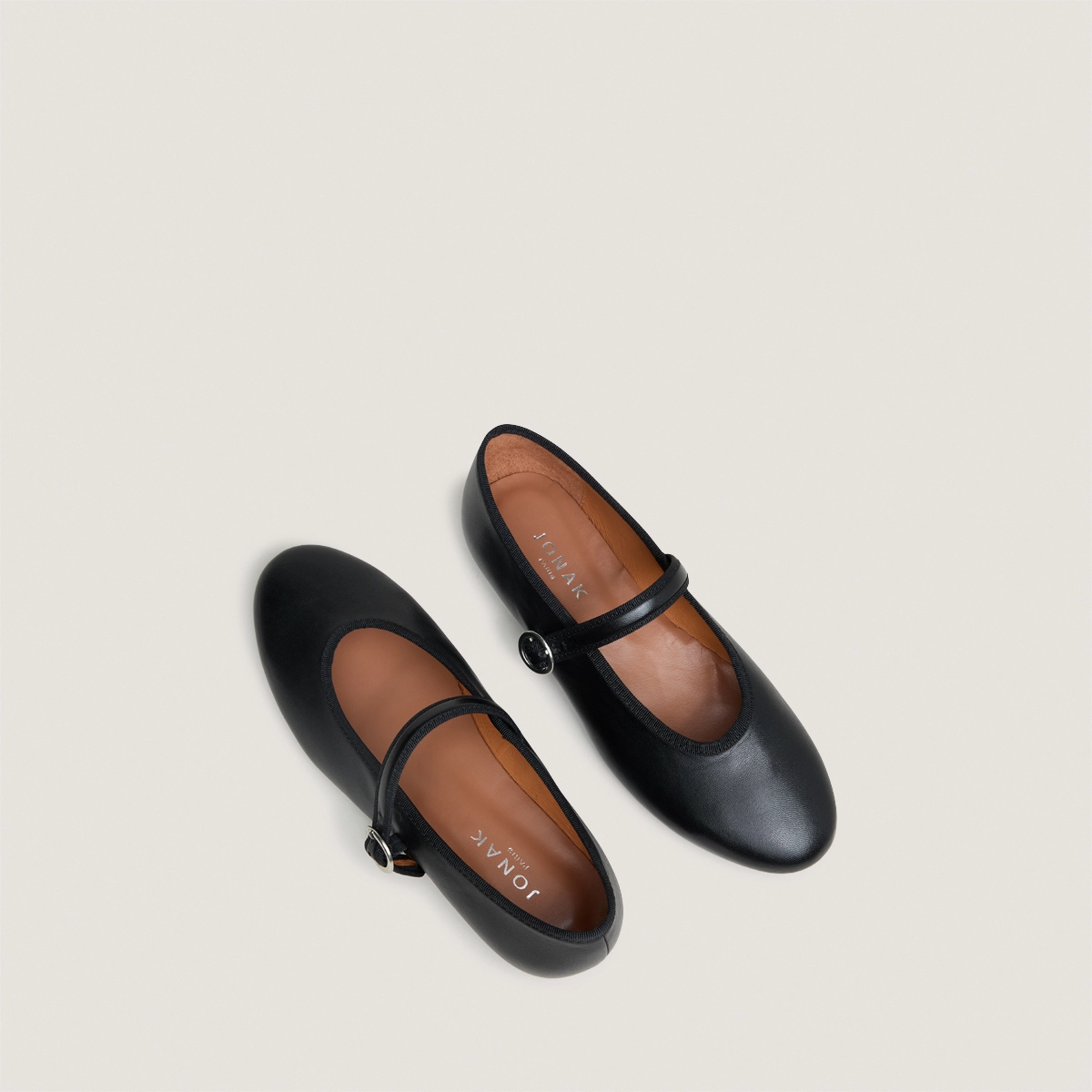 Ballerines à brides et boucles ajustantes en cuir noir | DEESSE | Jonak