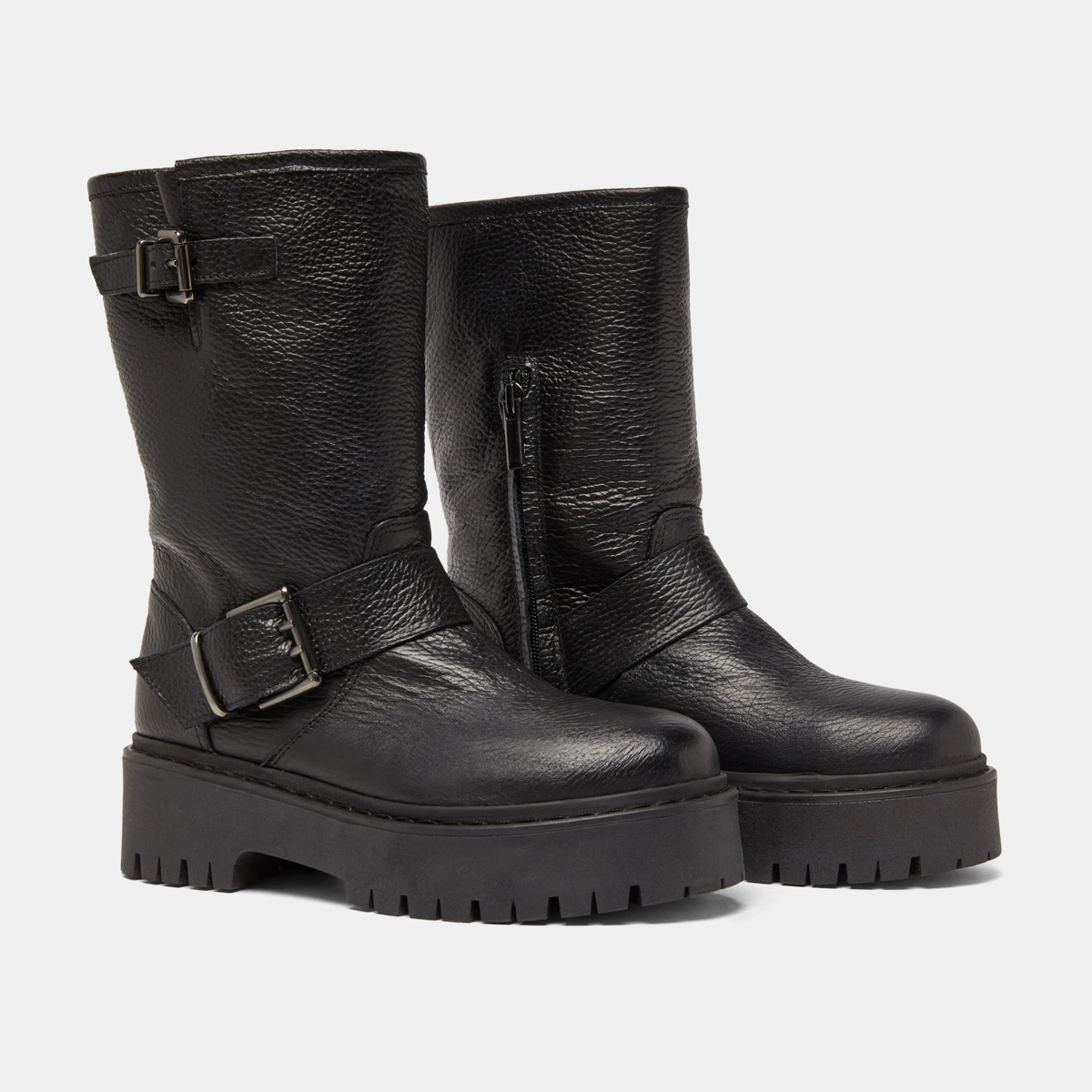 Bottes avec boucles en cuir grainé noir | RICCARDO | Jonak