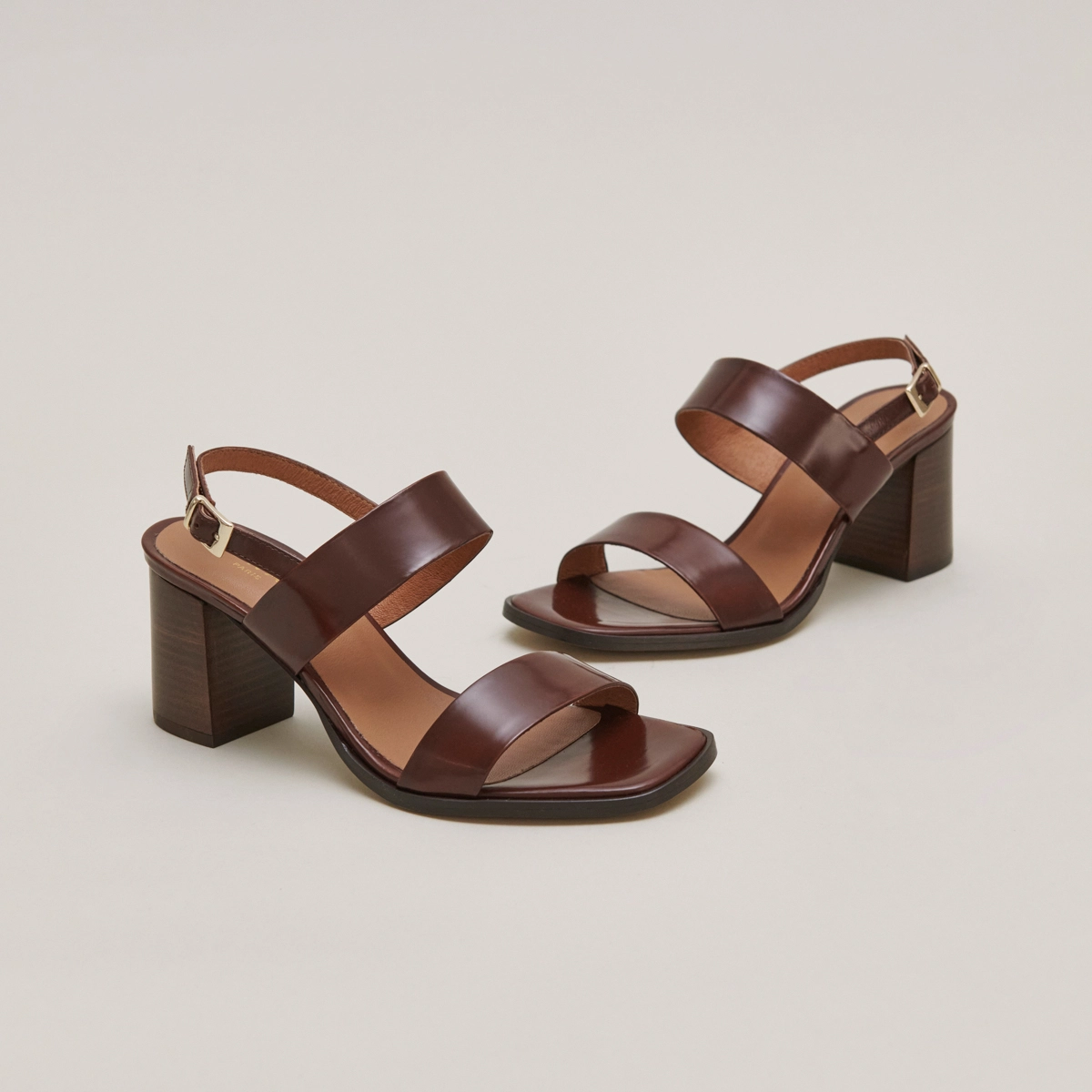 Sandales &agrave; talons en cuir glac&eacute; cognac | VALMONT | Jonak