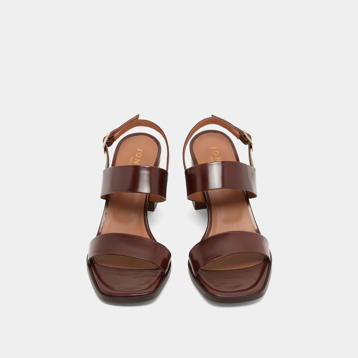 Sandales &agrave; talons en cuir glac&eacute; cognac | VALMONT | Jonak