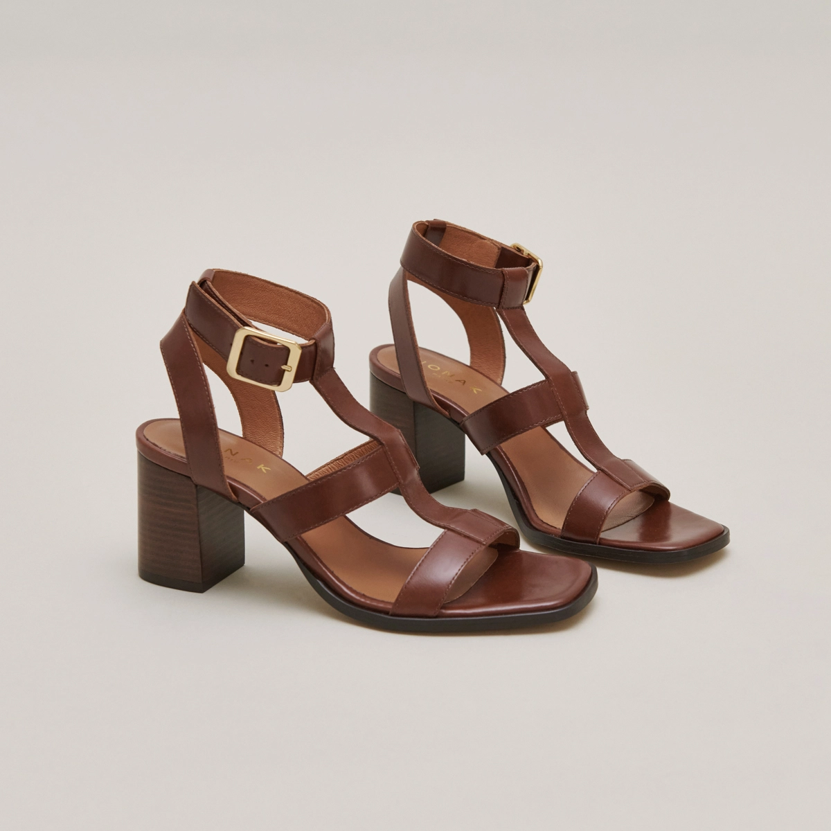 Sandales &agrave; talons en cuir marron | VILMA | Jonak