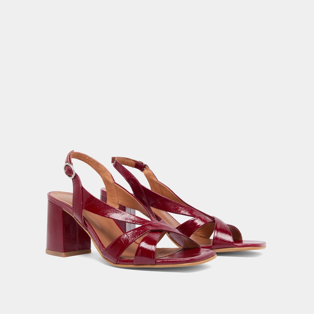 Sandales &agrave; talons en cuir brillant rouge carmin | VANITY | Jonak
