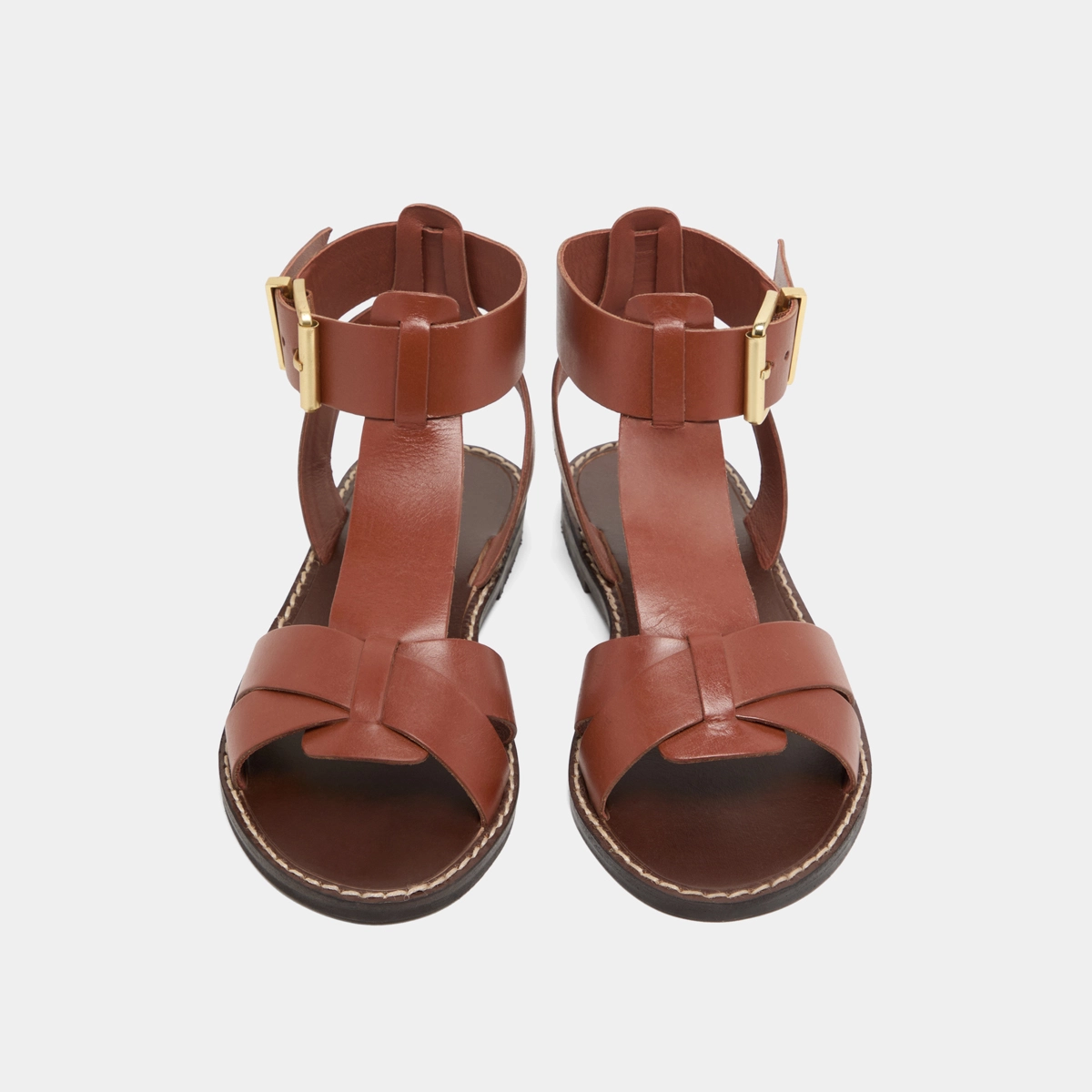 Sandales &agrave; boucles et brides en cuir cognac | WHISPER | Jonak
