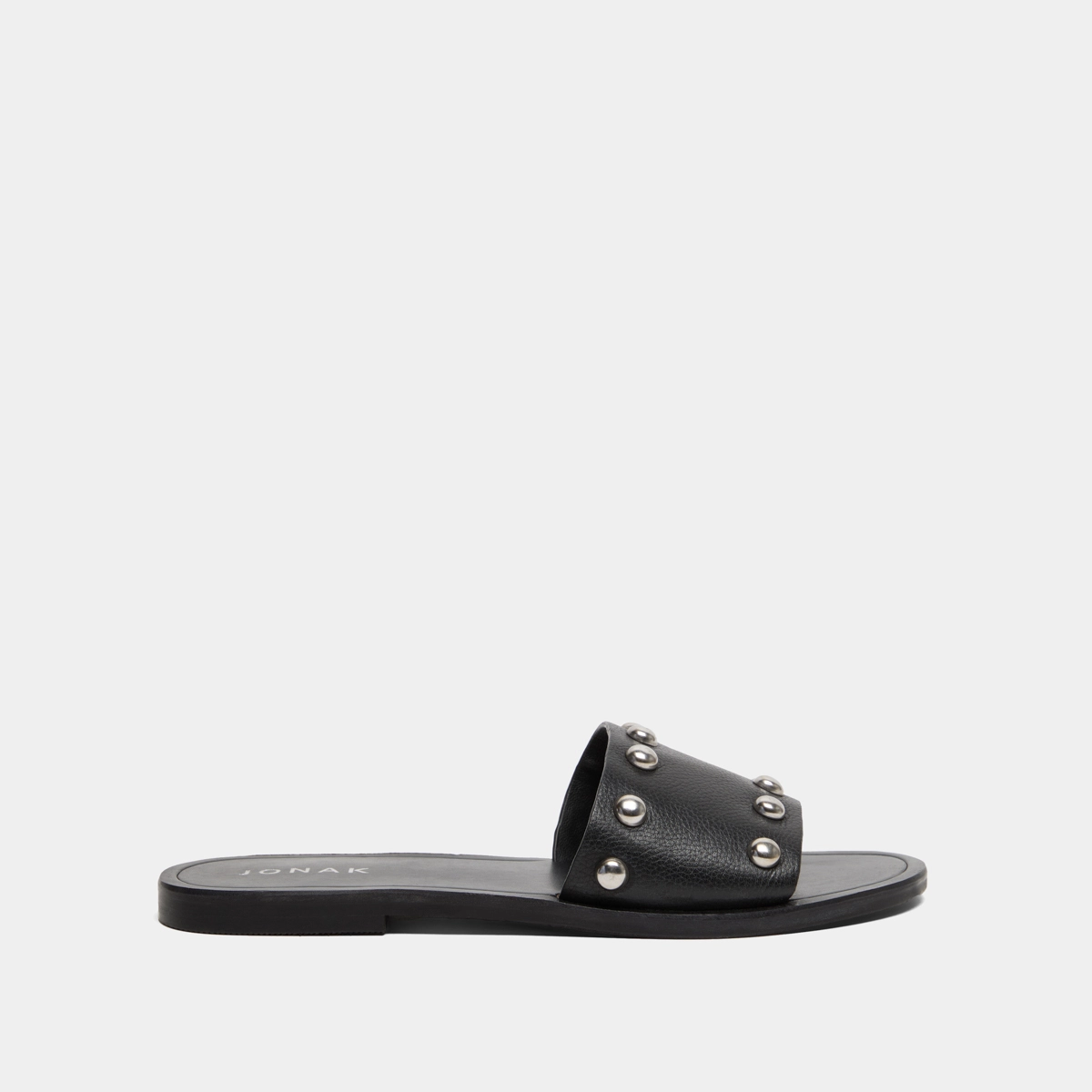 Mules &agrave; d&eacute;tails argent&eacute;s en cuir grain&eacute; noir | WINSLOW | Jonak