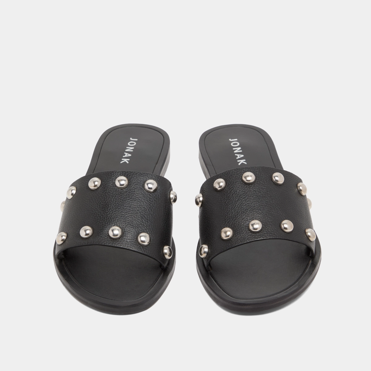 Mules &agrave; d&eacute;tails argent&eacute;s en cuir grain&eacute; noir | WINSLOW | Jonak