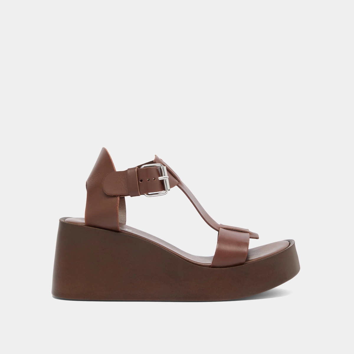 Sandales compens&eacute;es &agrave; boucles ajustables en cuir marron fonc&eacute; | ESTELLE | Jonak