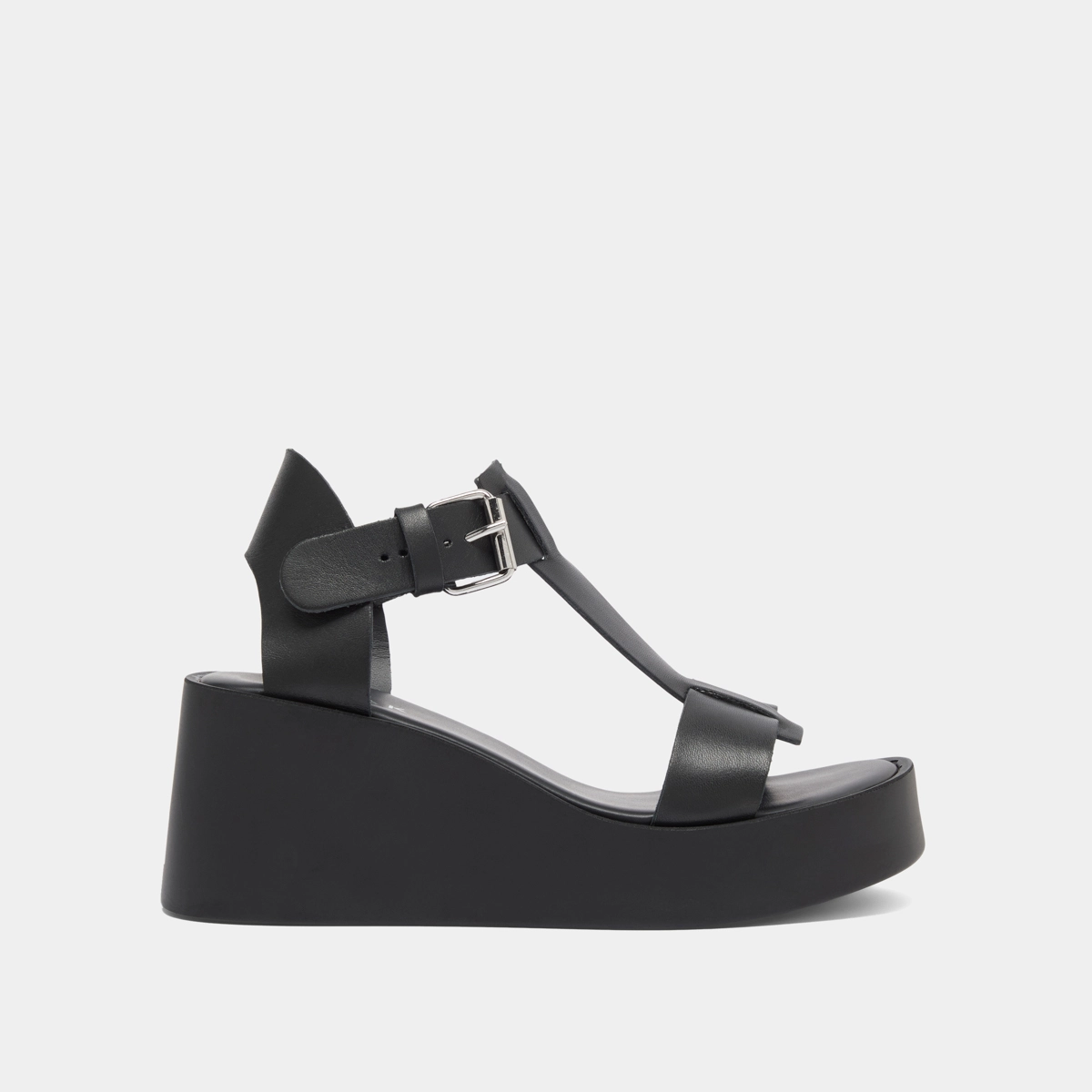 Sandales compensées à boucles ajustables en cuir noir | ESTELLE | Jonak