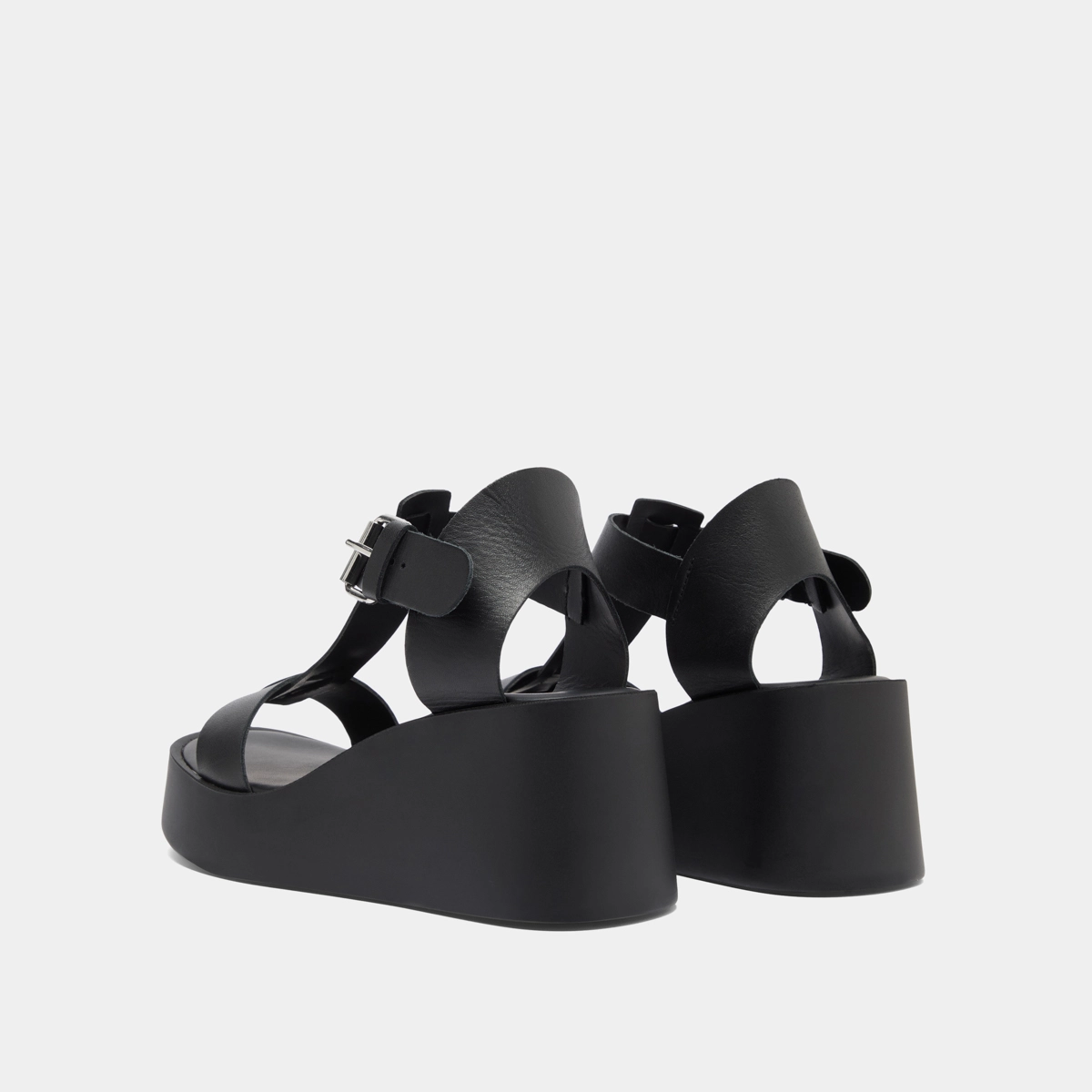 Sandales compensées à boucles ajustables en cuir noir | ESTELLE | Jonak