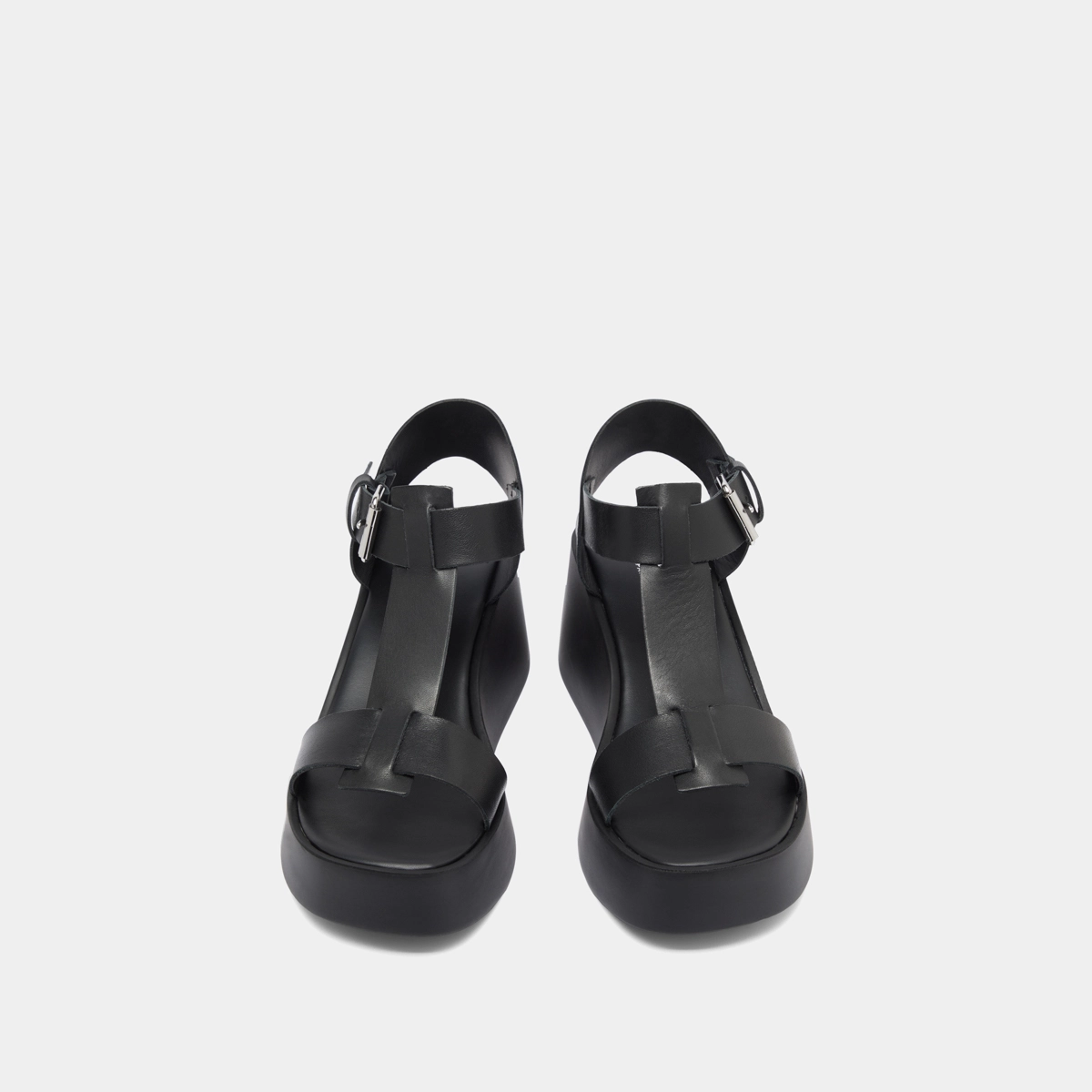 Sandales compensées à boucles ajustables en cuir noir | ESTELLE | Jonak