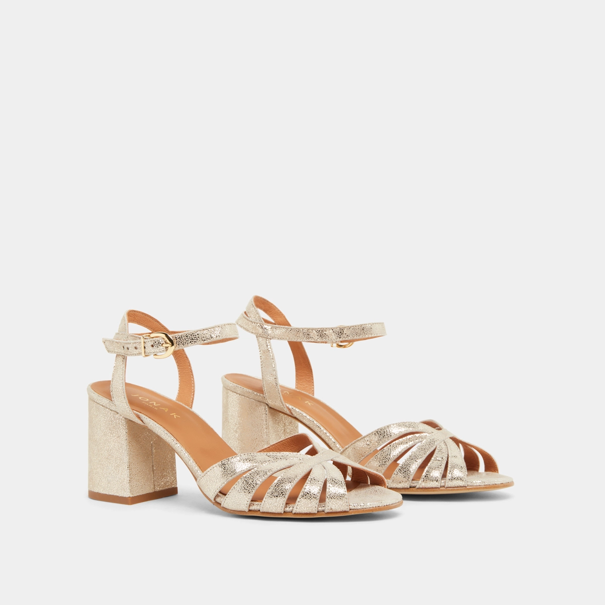 Sandales &agrave; brides et bouts ouverts en velours lamin&eacute; platine | DEBACQ | Jonak