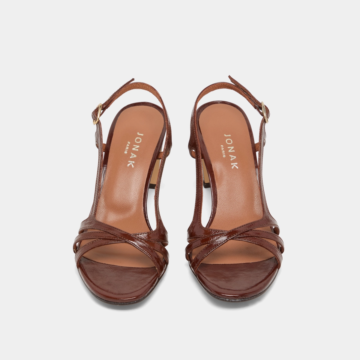 Sandales à hauts talons en cuir brillant marron | VAIANA | Jonak